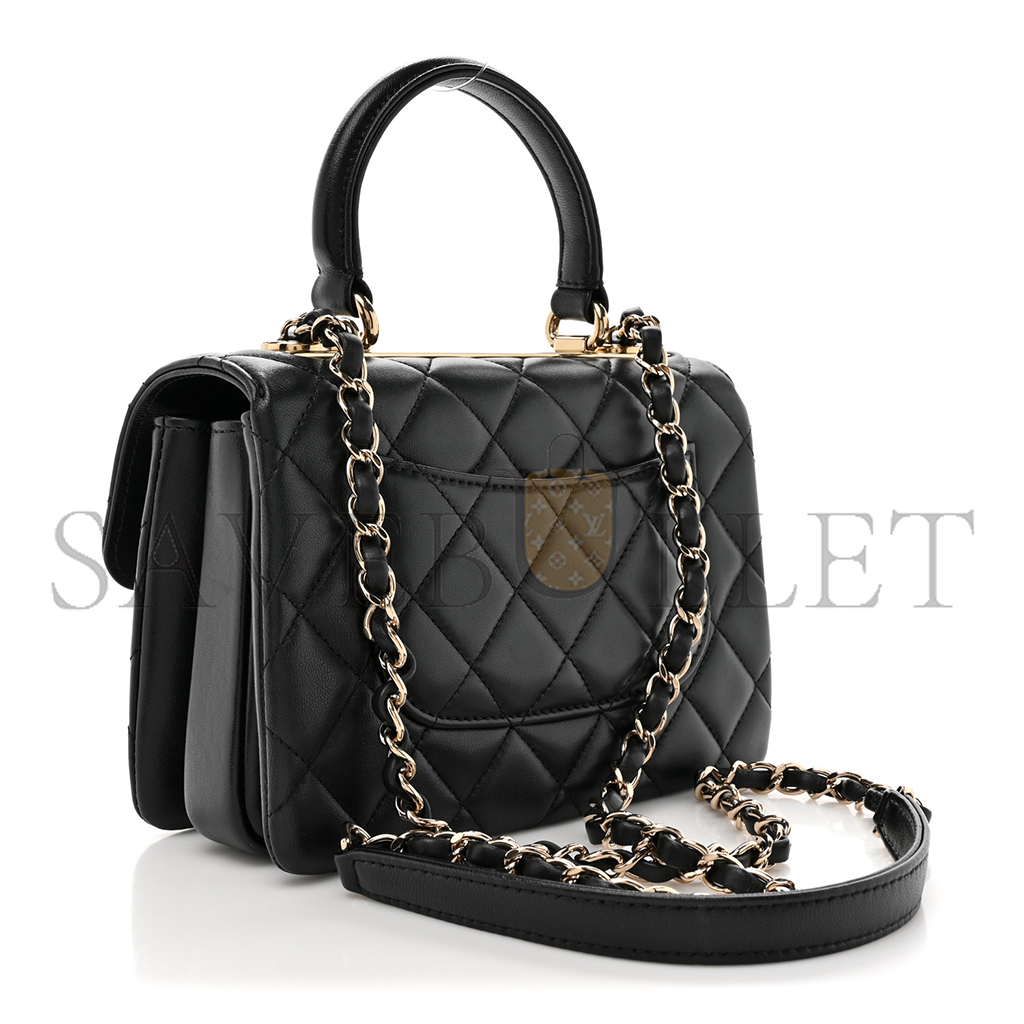 Ch*el master lambskin quilted mini trendy cc dual handle flap bag black (20*14*6cm)